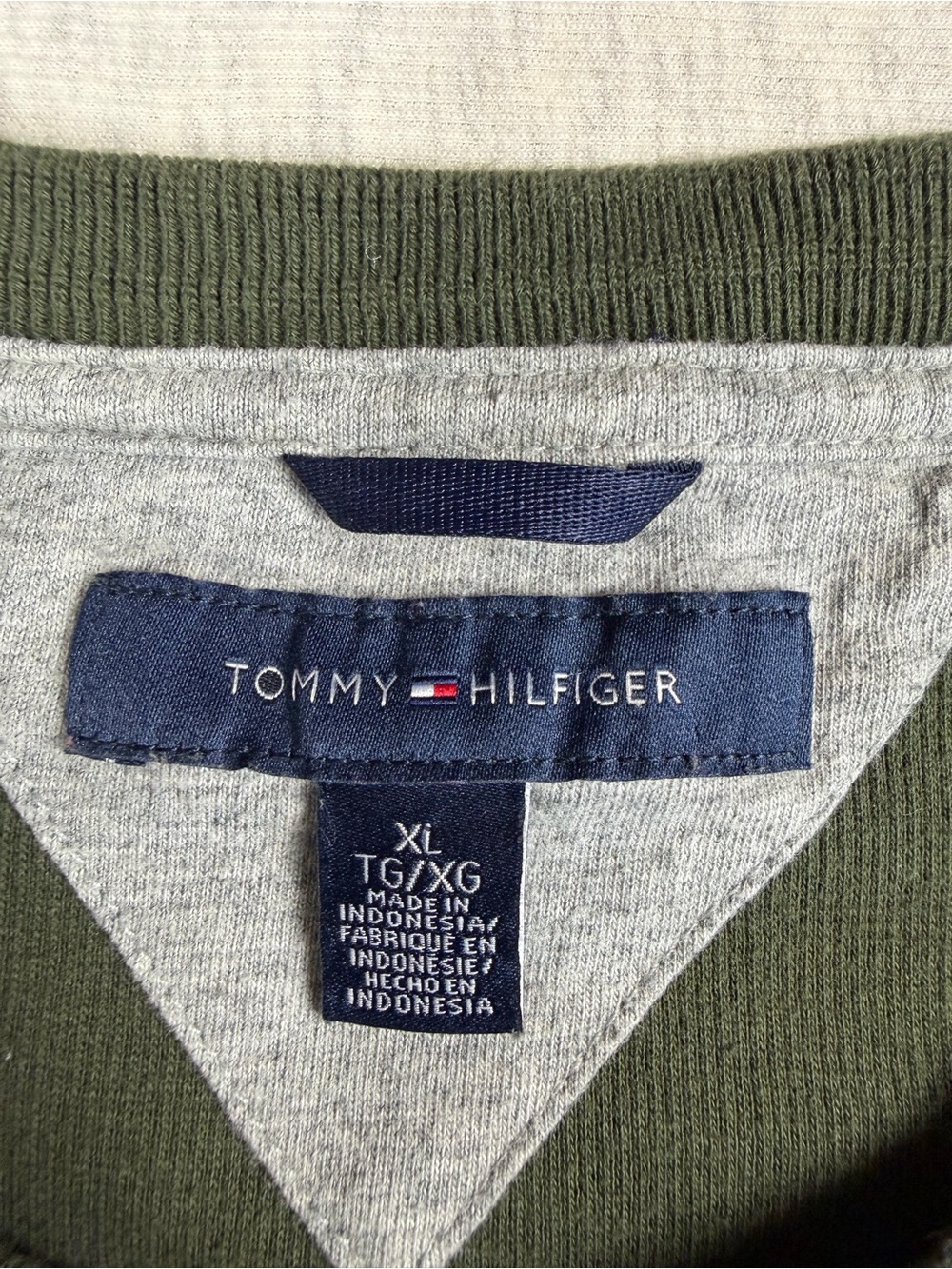 Tommy Hilfiger Men’s XL Olive Green Waffle Knit Henley Long Sleeve Shirt Y2K - Picture 5 of 9